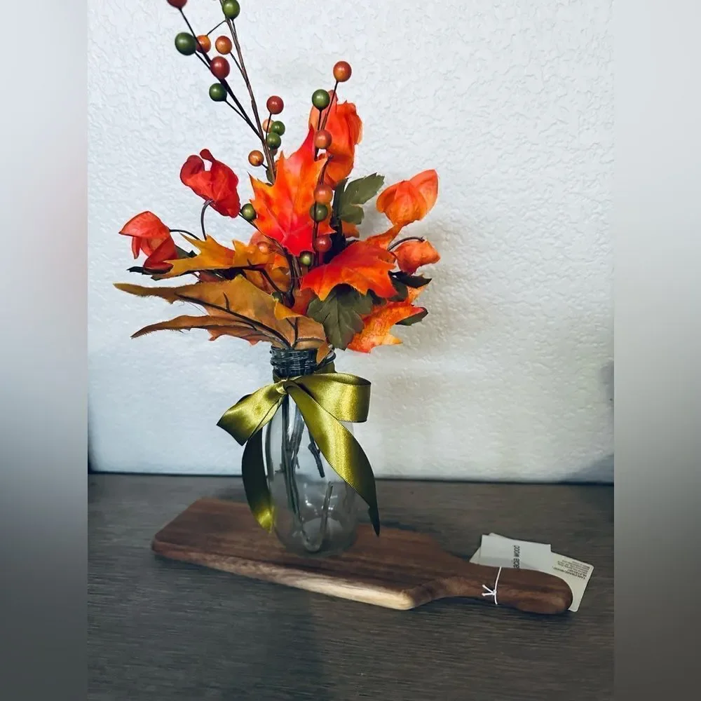 Fall Farmhouse Floral Leaves Berries Vase Arrangement